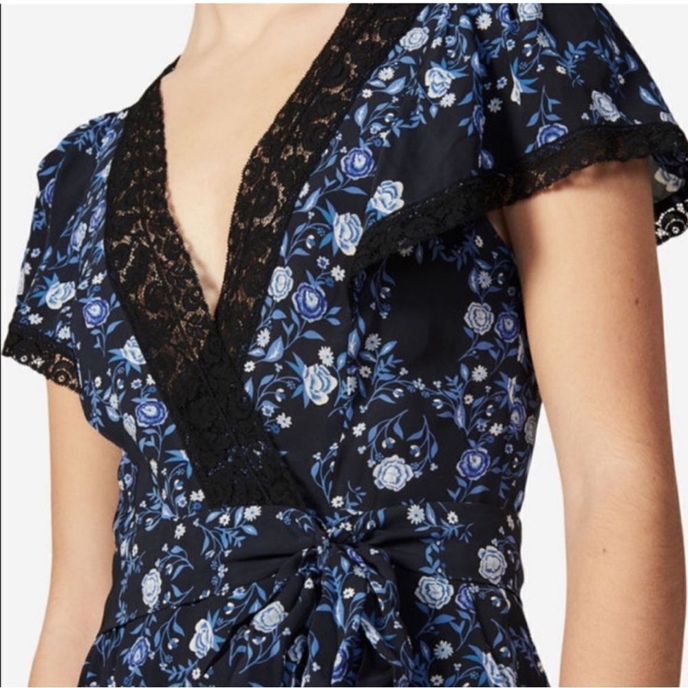 SANDRO Paris Womens Sz34 XS Black Blue Floral Silk Heart Romper Jumpsuit NWT - Picture 4 of 16